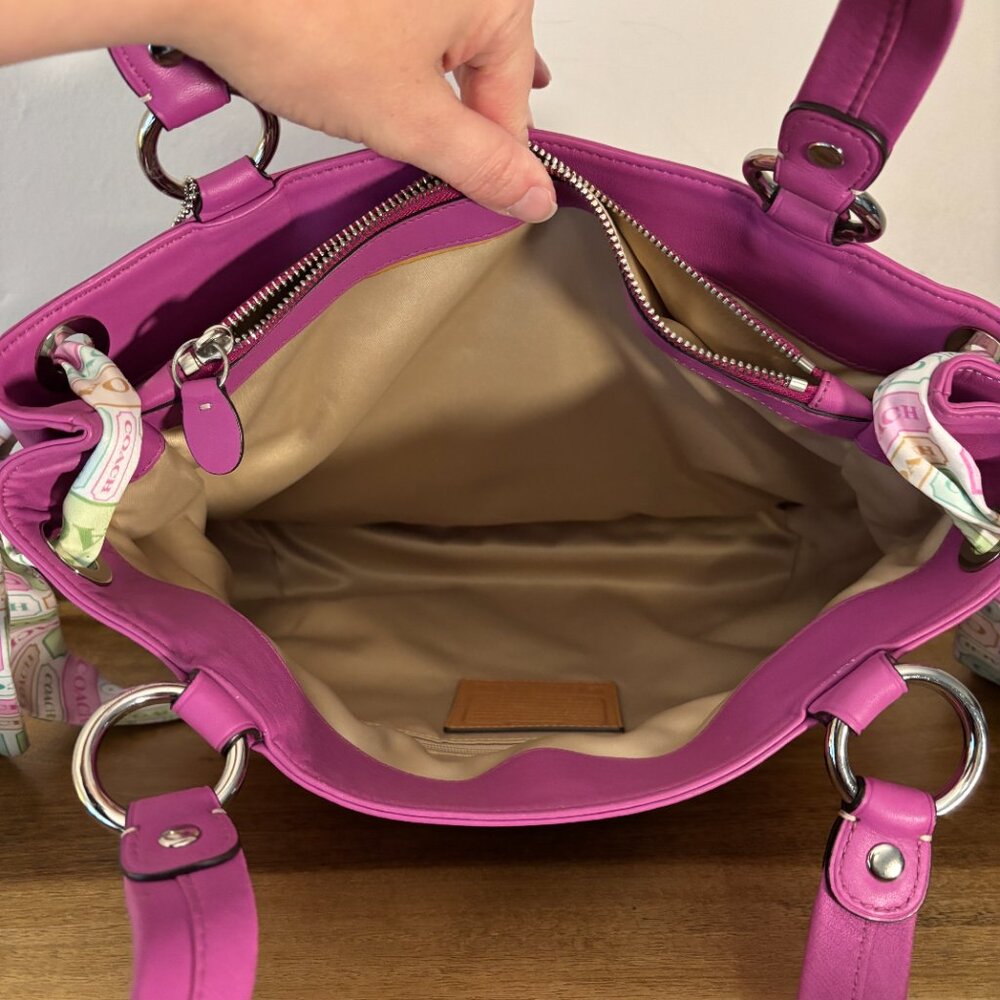 Coach Kyra Pink Leather Signature Side Scarves Shoulder Tote - Picture 10 of 11